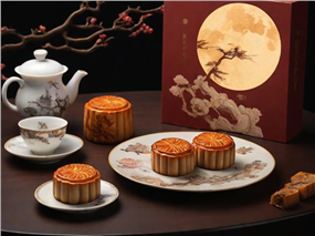 中秋节礼盒月饼茶歇摄影图片